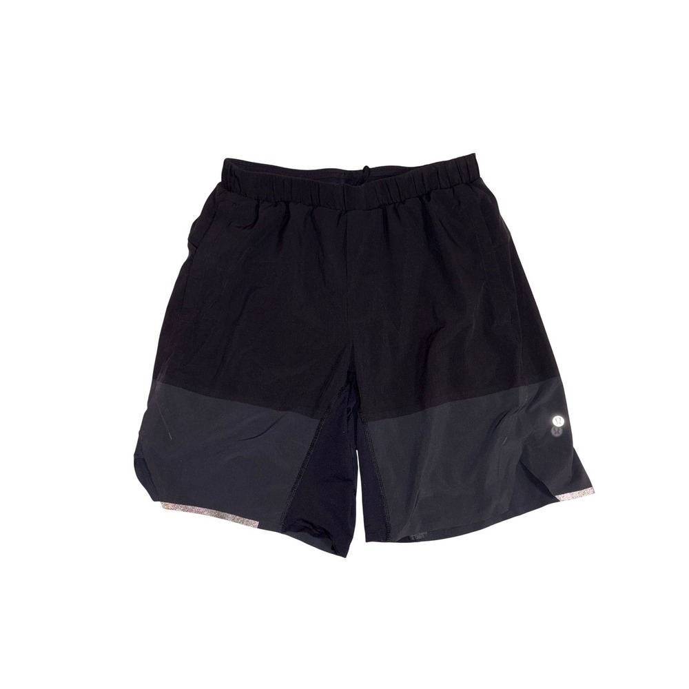LULULEMON Athletic Shorts Men M Black Grey Lined Running Gym Workout 9in